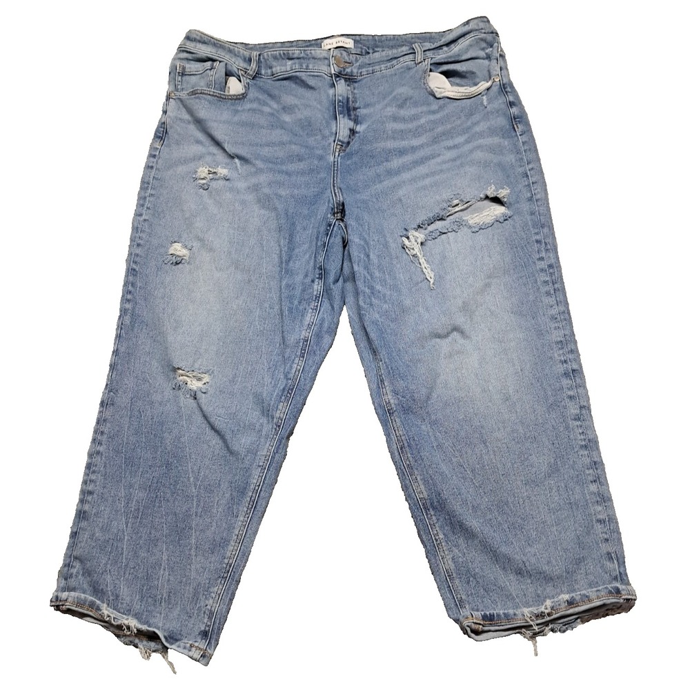 Lane Bryan Jeans Womens 22 Girlfriend Crop Denim Blue Distressed Magic Waistband